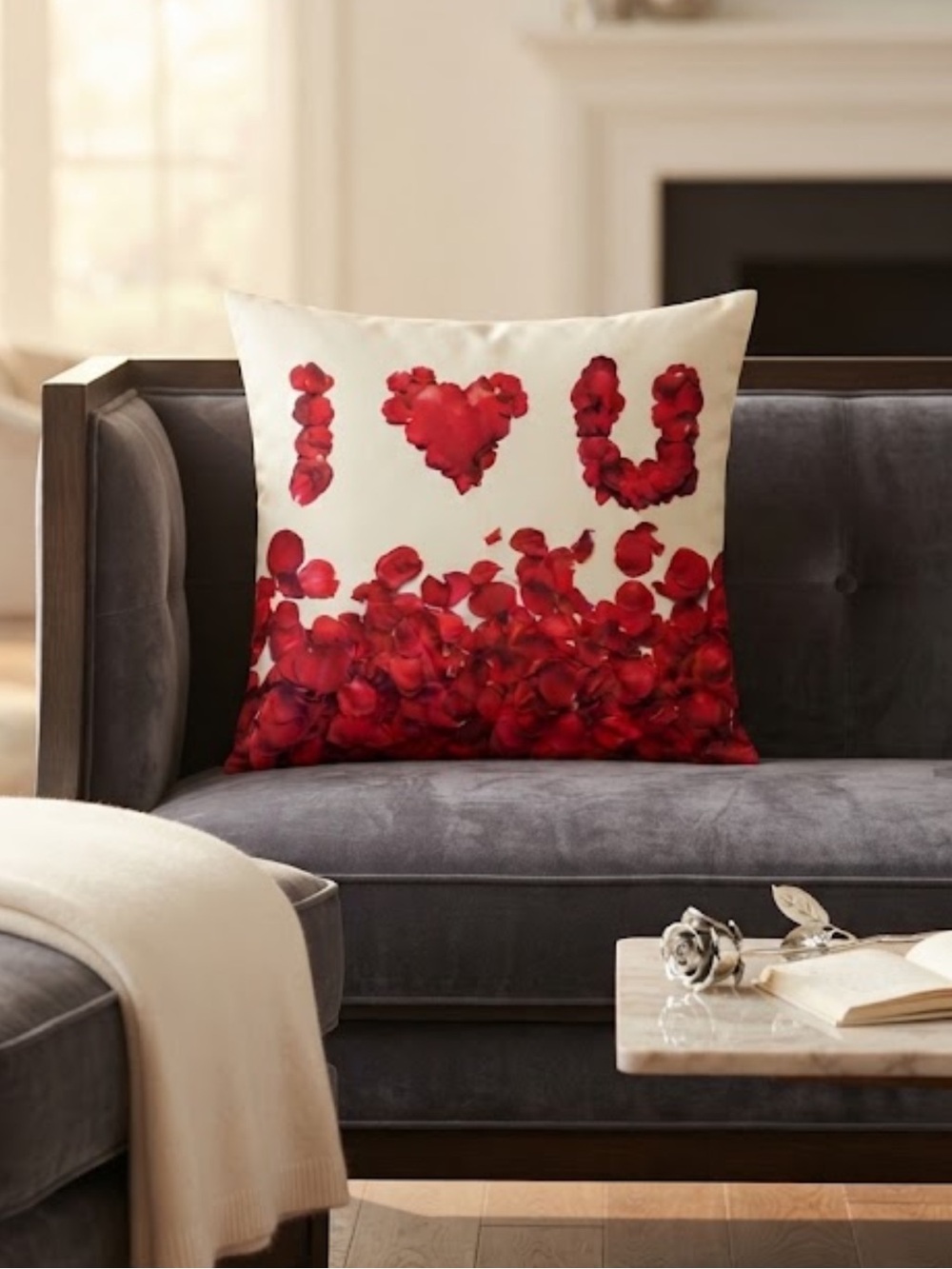 I love you Petal Print Cushion Cover Without Filler new